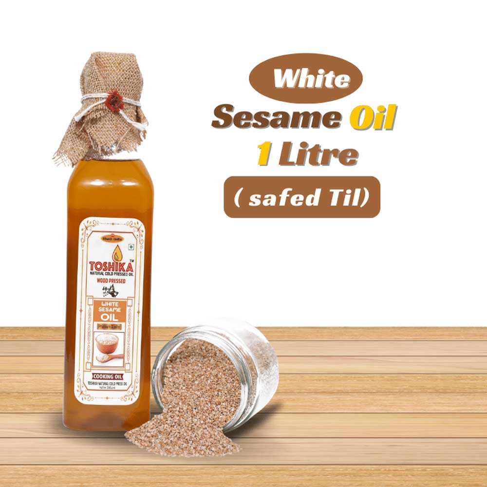 Cold Pressed White Sesame Oil 1 Litre | 100% Pure Kachi Ghani Wood Pressed White Sesame Oil Toshika Natural White Sesame Oil