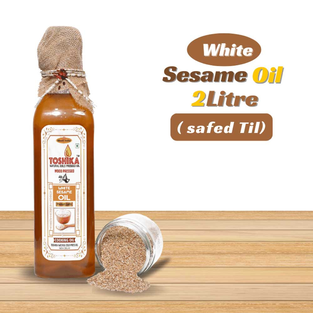 Cold Pressed White Sesame Oil 2 Litre | 100% Pure Kachi Ghani Wood Pressed White Sesame Oil Toshika Natural White Sesame Oil