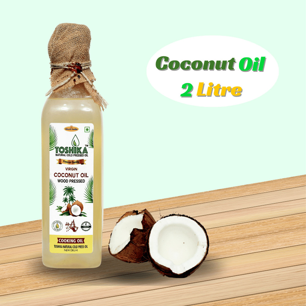 Cold Pressed Coconut Oil 2 Litre | 100% Pure Kachi Ghani Wood Pressed Coconut Oil Cold Pressed Toshika Natural Cold Pressed Oil