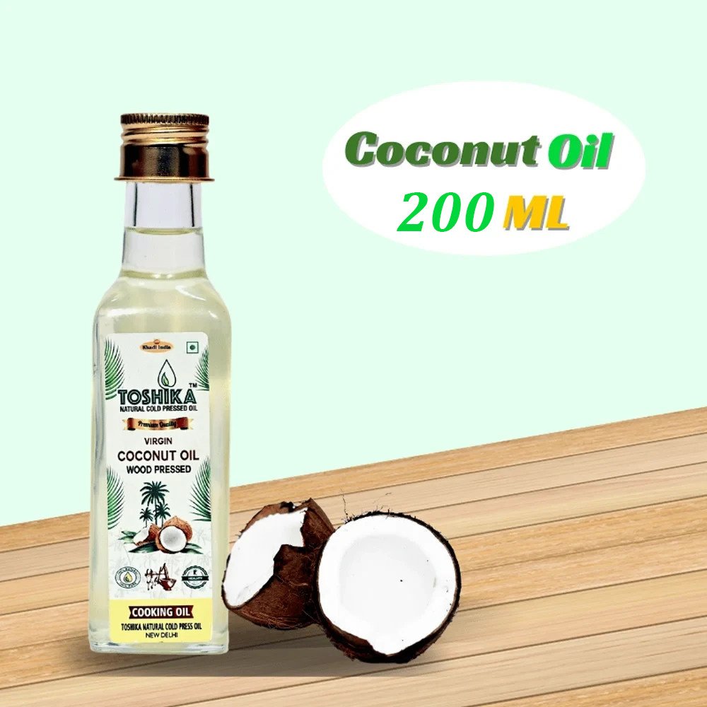 Cold Pressed Coconut Oil 200 ML | 100% Pure Kachi Ghani Wood Pressed Coconut Oil Cold Pressed Toshika Natural Cold Pressed Oil