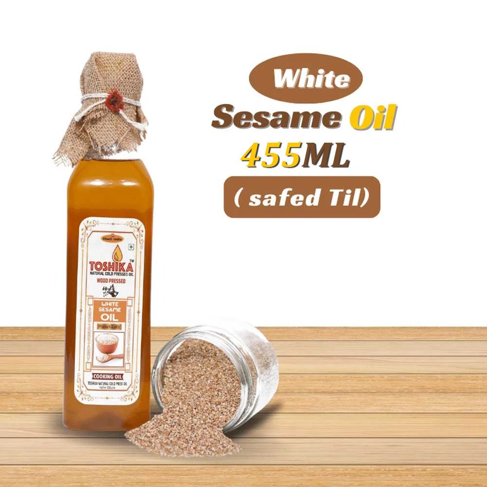 Cold Pressed White Sesame Oil 455ml | 100% Pure Kachi Ghani Wood Pressed White Sesame Oil Toshika Natural White Sesame Oil